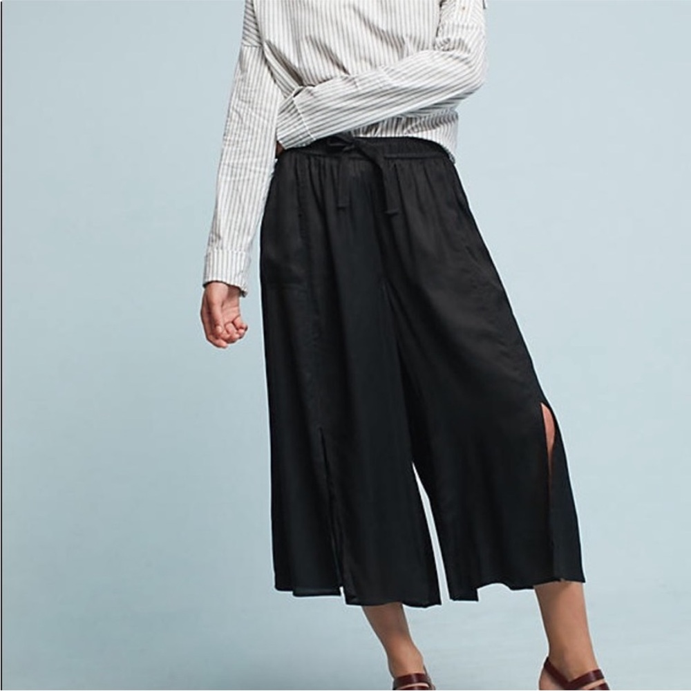 Anthropologie / Elevenses Elegant Women’s Black Rayon Wide Leg Culottes XS